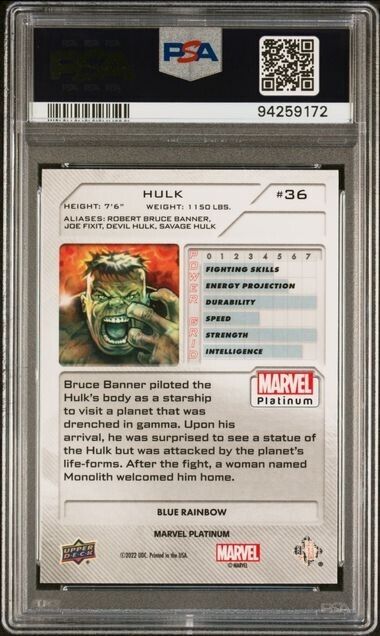Hulk #36 Blue Rainbow PSA 10 Upper Deck 2023 Marvel Platinum