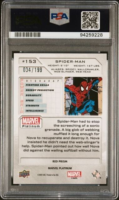 Spider-Man #153 Red Prism /199 PSA 10 Upper Deck 2023 Marvel Platinum