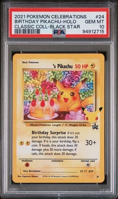 Birthday Pikachu Holo #24 PSA 10 Classic Collection 2021 Celebrations Pokemon