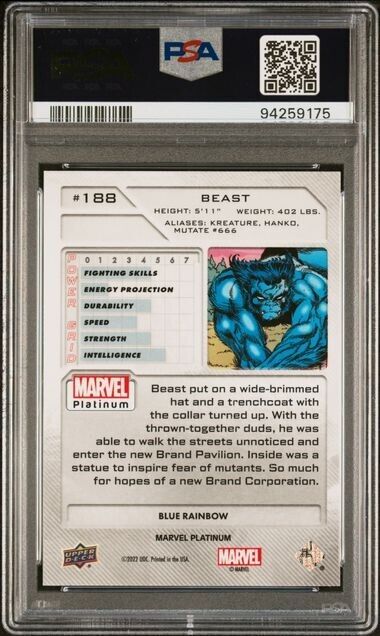 Beast #188 Blue Rainbow PSA 10 Upper Deck 2023 Marvel Platinum