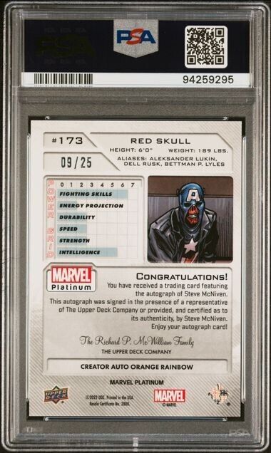 Red Skull #173 Creator Auto Orange Rainbow /25 PSA 9 UD 2023 Marvel Platinum